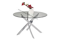 Clear Glass Glossy Chrome Round Dining Table Dia 1.2 Meter Glossy Chromed Legs
