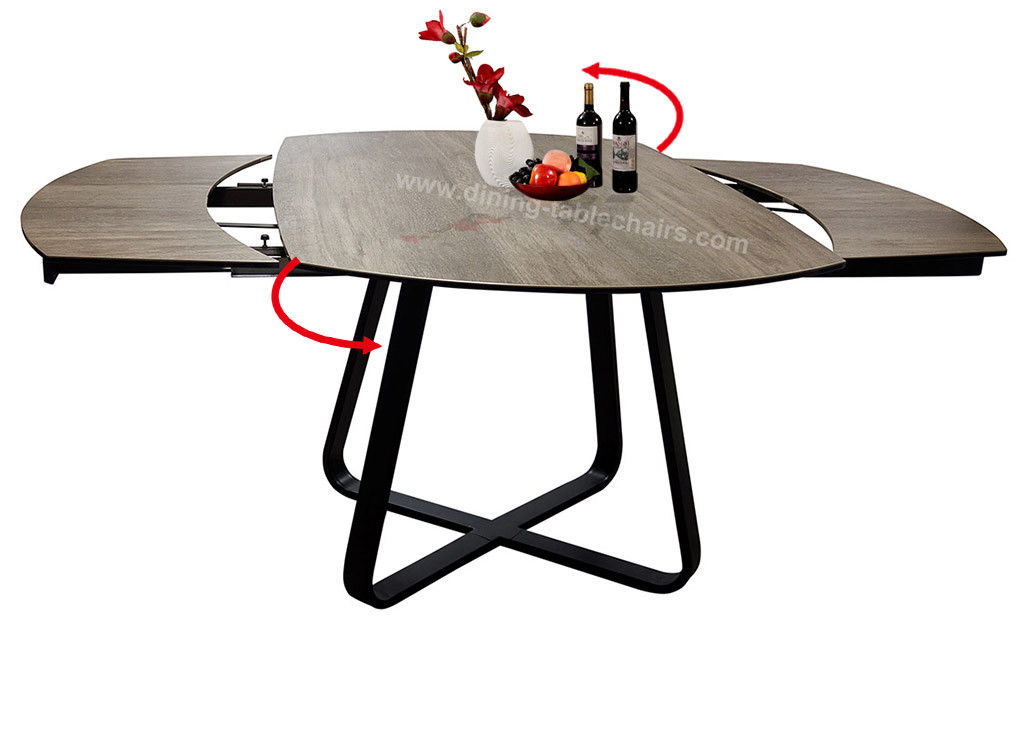 Stylish 2 Meter Wood Grain Dining Table Ceramic Top Courtyard Use